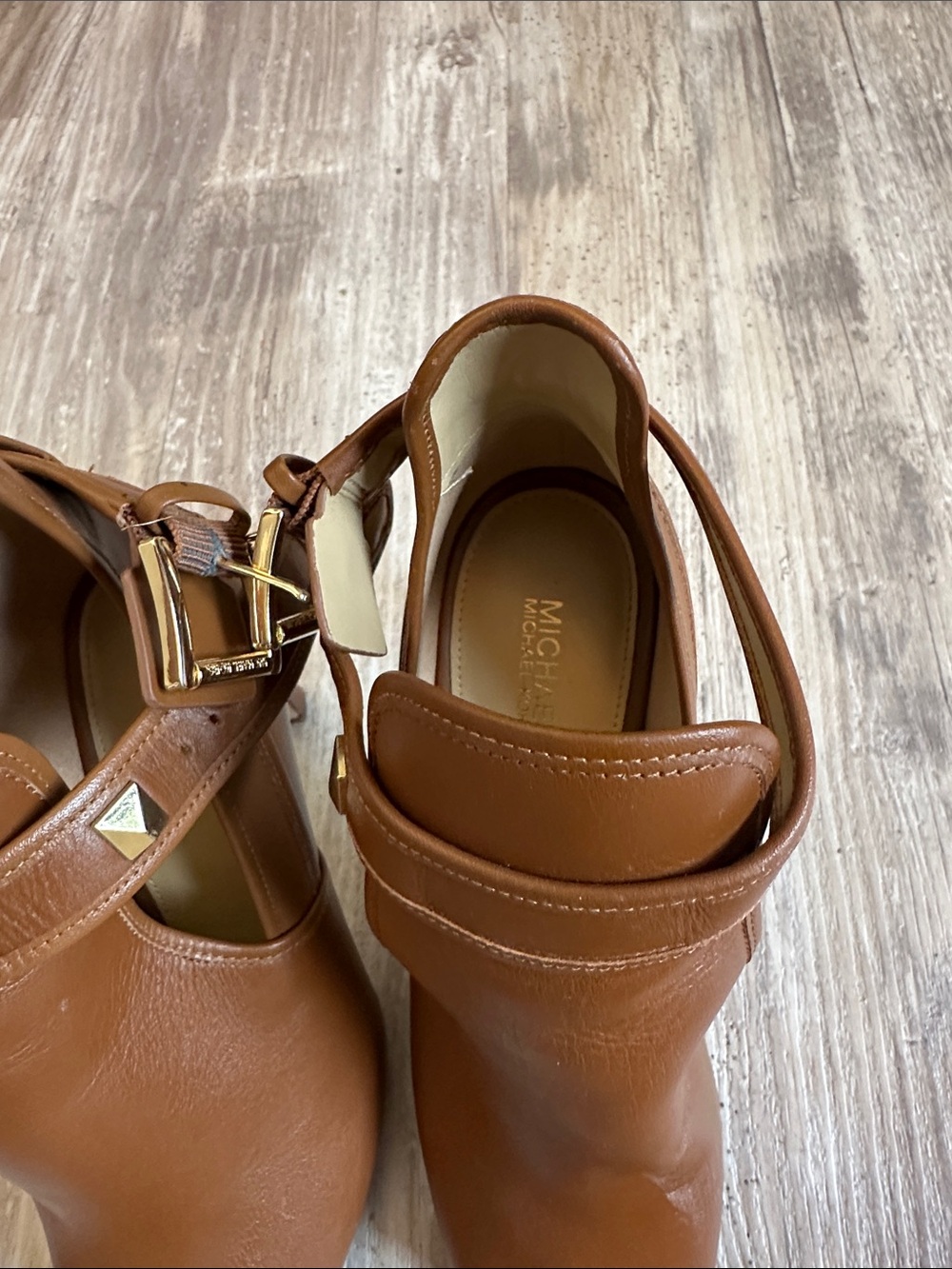 Michael Kors Brown Open-Toe Ankle Booties with Buckle leather upper 4” heel - Picture 7 of 8